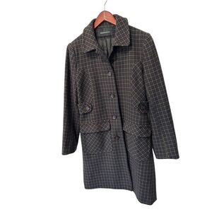 Moda International Purple Yellow Patterned Wool Button Front Peacoat Size Small